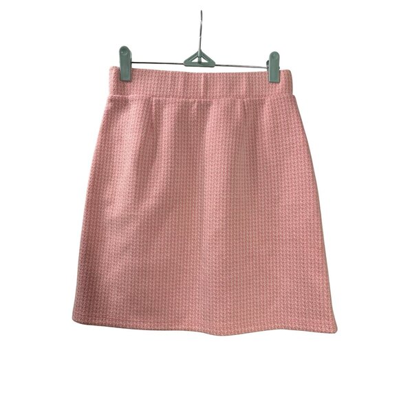 Loft Pink White Textured A-Line Skirt XXS Pockets Elastic Waist Knee Lenth New - Picture 2 of 5